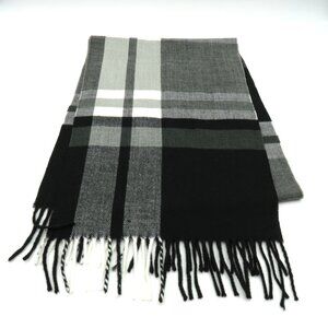 Italy‎ Design Scarf Black 68" White Plaid Cashmere Feel Fringe Unisex Soft